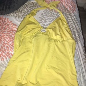 Yellow swim top with cutout back